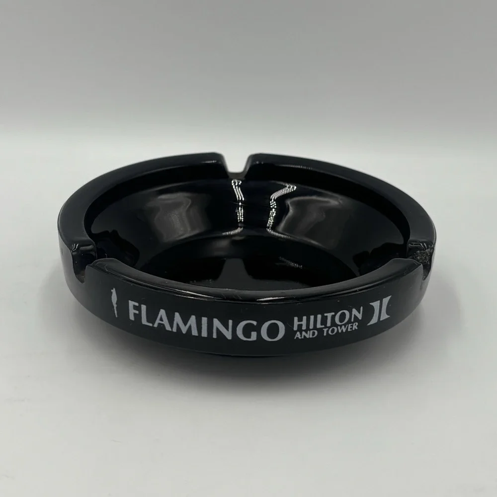 Flamingo Hilton and Tower Cigarette‎ Cigar Ashtray Las Vegas Casino Black Glass
